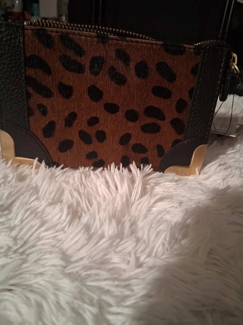 Foley + Corinna Leopard Print Clutch in Brown and Black